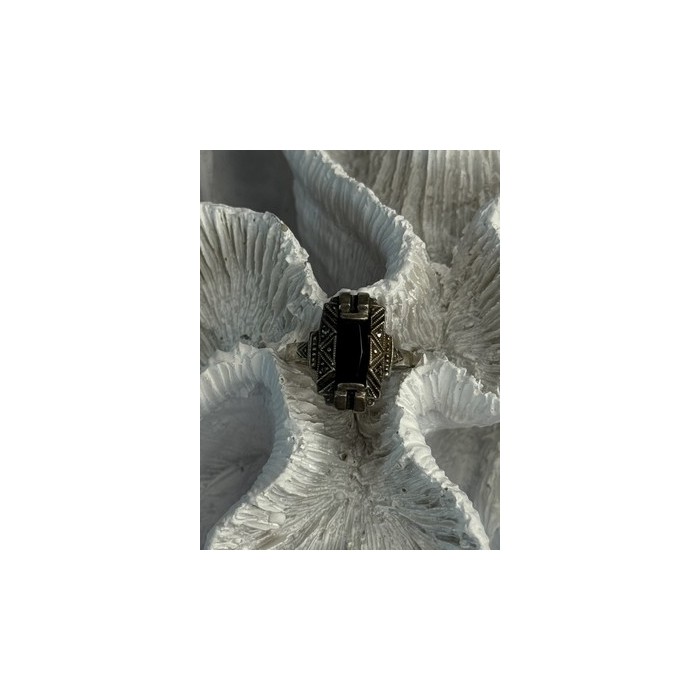 Vintage 925 Sterling Silver Onyx Ring Size 5