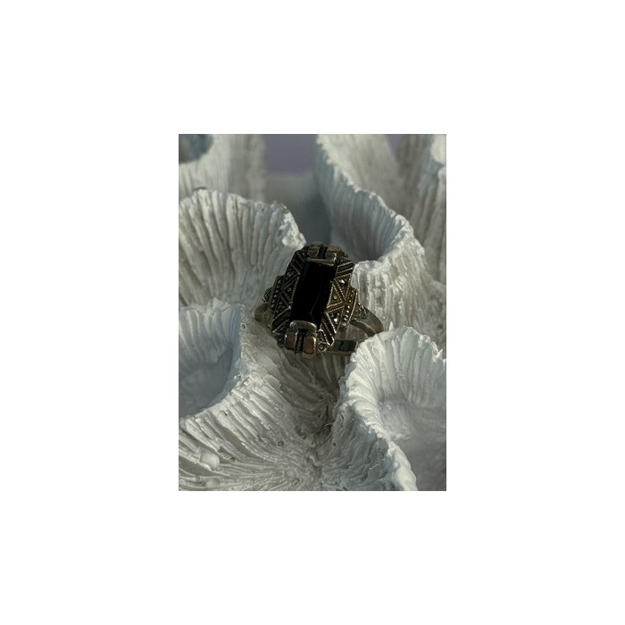 Vintage 925 Sterling Silver Onyx Ring Size 5