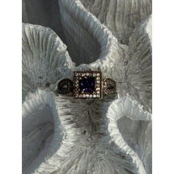 925 Sterling Silver Amethyst & Beryl Ring Size 7