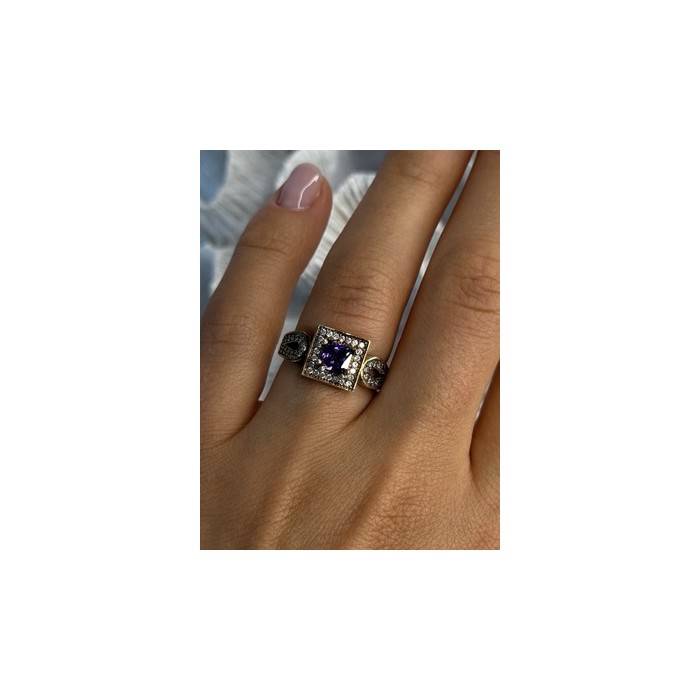 925 Sterling Silver Amethyst & Beryl Ring Size 7