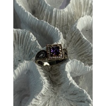 925 Sterling Silver Amethyst & Beryl Ring Size 7