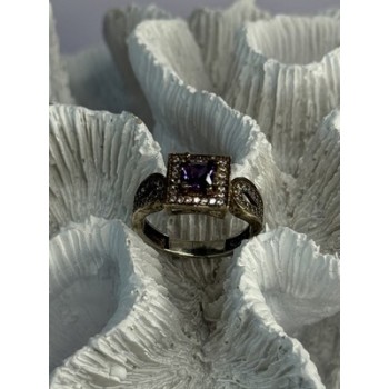 925 Sterling Silver Amethyst & Beryl Ring Size 7