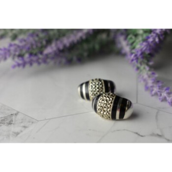 925 STERLING SILVER BLACK NEPHRITE & MARCASITES EARRINGS