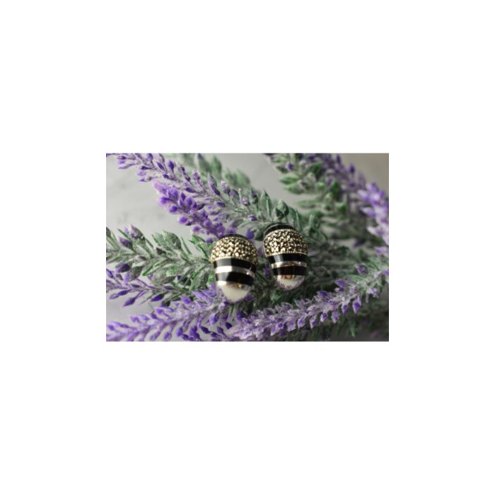 925 STERLING SILVER BLACK NEPHRITE & MARCASITES EARRINGS