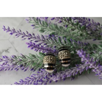 925 STERLING SILVER BLACK NEPHRITE & MARCASITES EARRINGS