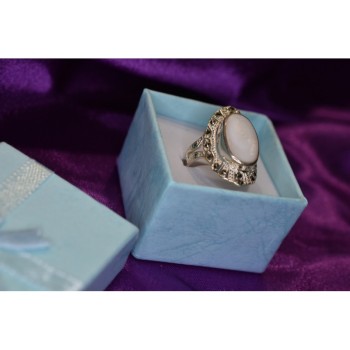 925 STERLING SILVER MOTHER OF PEARL & MARCASITES RING SIZE 6.5