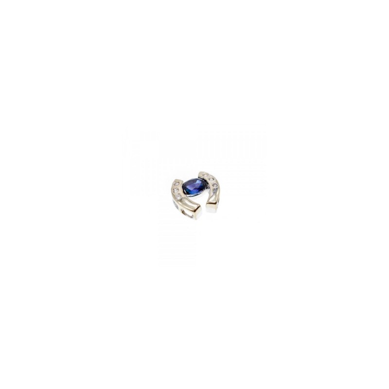 14K WHITE GOLD BLUE & WHITE SAPPHIRES HORSESHOE PENDANT