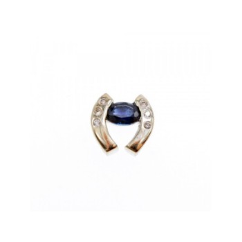 14K WHITE GOLD BLUE & WHITE SAPPHIRES HORSESHOE PENDANT