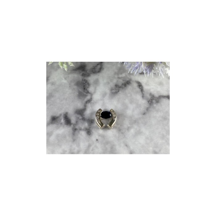 14K WHITE GOLD BLUE & WHITE SAPPHIRES HORSESHOE PENDANT