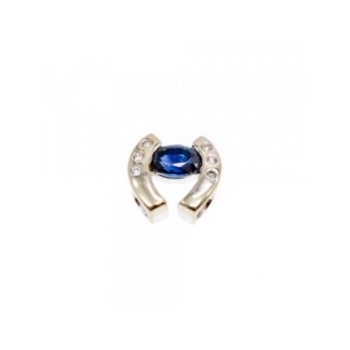 14K WHITE GOLD BLUE & WHITE SAPPHIRES HORSESHOE PENDANT