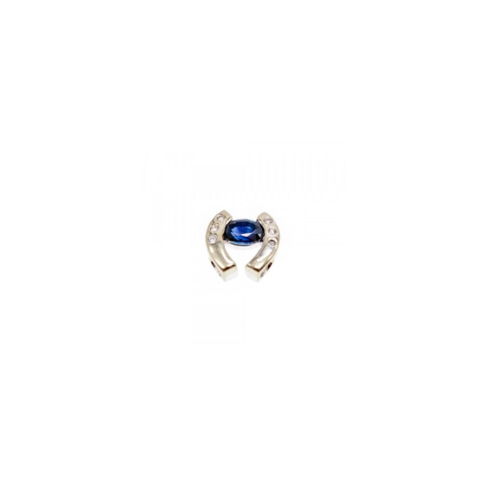 14K WHITE GOLD BLUE & WHITE SAPPHIRES HORSESHOE PENDANT