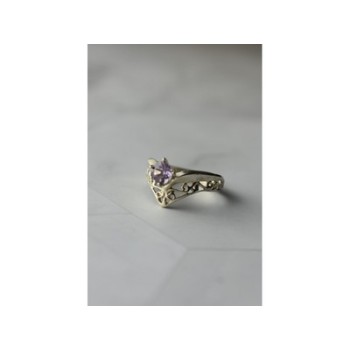 925 Sterling Silver Amethyst Openwork Ring Size 6.5