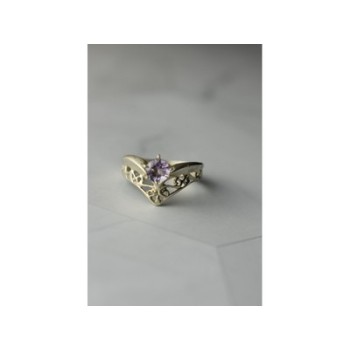 925 Sterling Silver Amethyst Openwork Ring Size 6.5