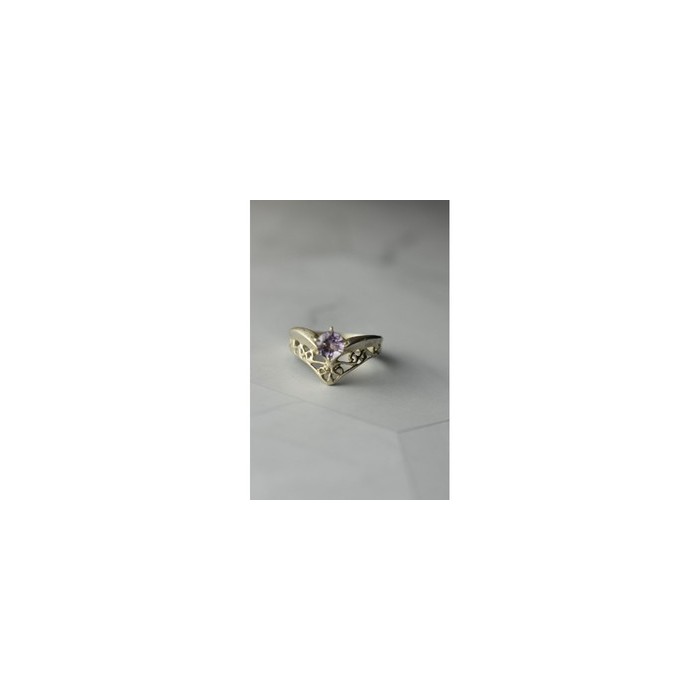 925 Sterling Silver Amethyst Openwork Ring Size 6.5