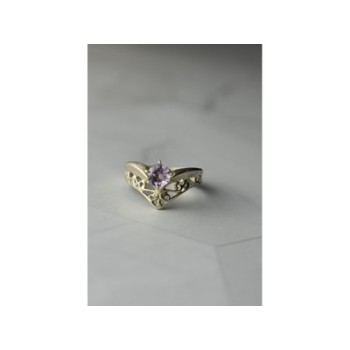 925 Sterling Silver Amethyst Openwork Ring Size 6.5
