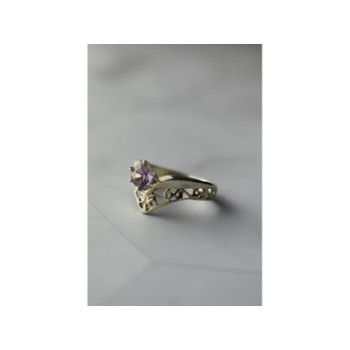 925 Sterling Silver Amethyst Openwork Ring Size 6.5