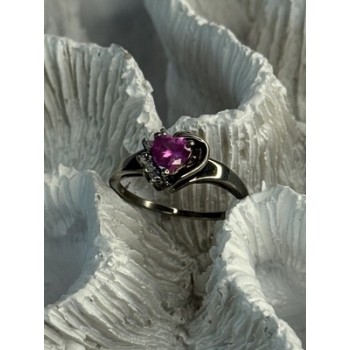925 Sterling Silver Pink Topaz Heart Ring Size 6