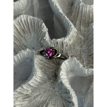 925 Sterling Silver Pink Topaz Heart Ring Size 6