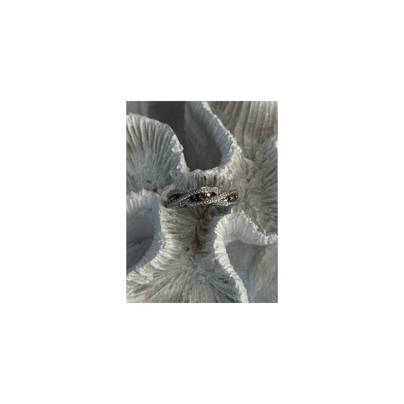 925 Sterling Silver Gold Part Emerald Ring Size 6