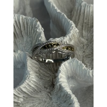 925 Sterling Silver Gold Part Emerald Ring Size 6