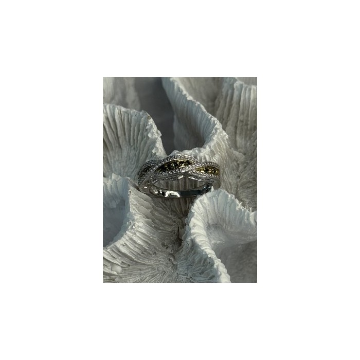 925 Sterling Silver Gold Part Emerald Ring Size 6