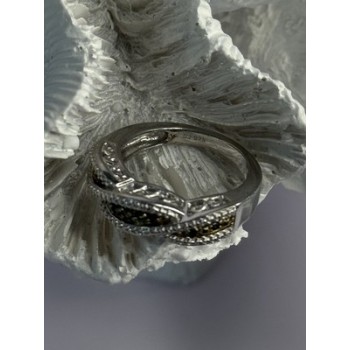 925 Sterling Silver Gold Part Emerald Ring Size 6