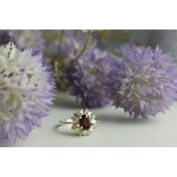 925 Sterling Silver Rubellite & CZ Ring Size 11