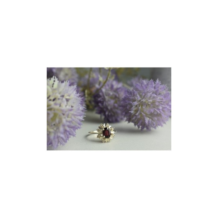 925 Sterling Silver Rubellite & CZ Ring Size 11