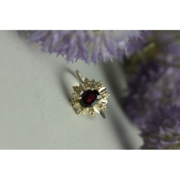 925 Sterling Silver Rubellite & CZ Ring Size 11