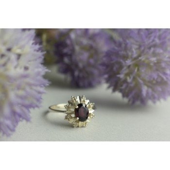 925 Sterling Silver Rubellite & CZ Ring Size 11