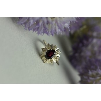 925 Sterling Silver Rubellite & CZ Ring Size 11