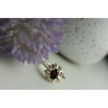 925 Sterling Silver Rubellite & CZ Ring Size 11