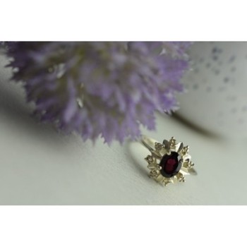 925 Sterling Silver Rubellite & CZ Ring Size 11