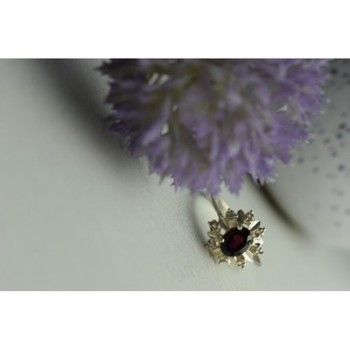 925 Sterling Silver Rubellite & CZ Ring Size 11