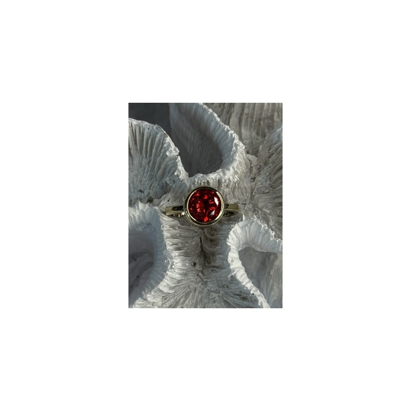 925 Sterling Silver Orange Crystal Ring Size 7