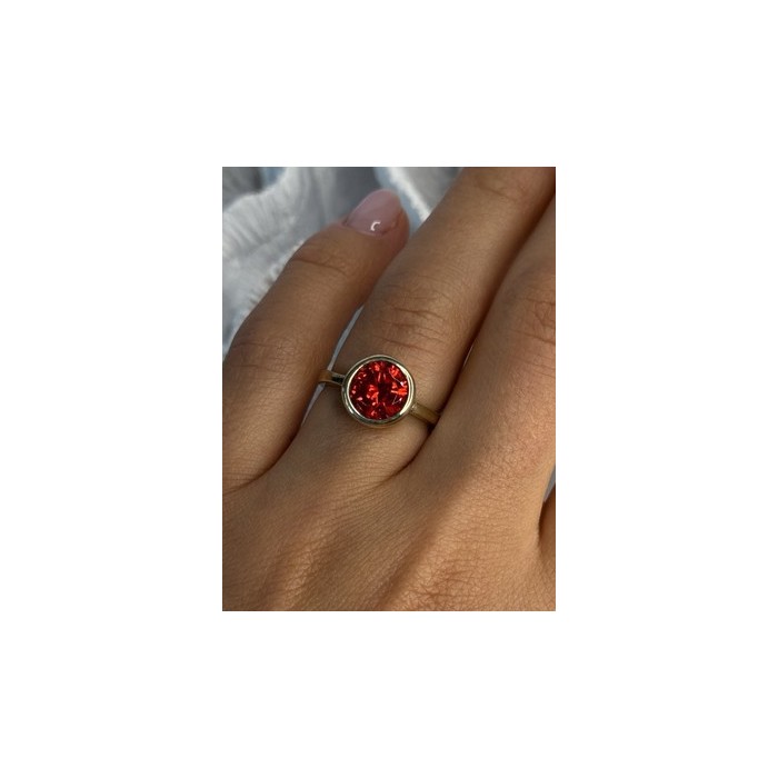 925 Sterling Silver Orange Crystal Ring Size 7