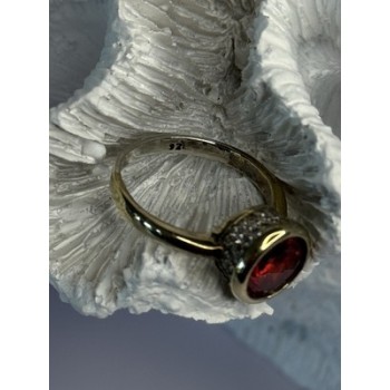 925 Sterling Silver Orange Crystal Ring Size 7