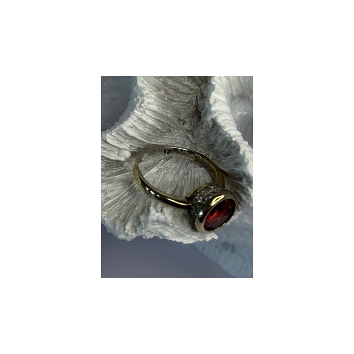 925 Sterling Silver Orange Crystal Ring Size 7