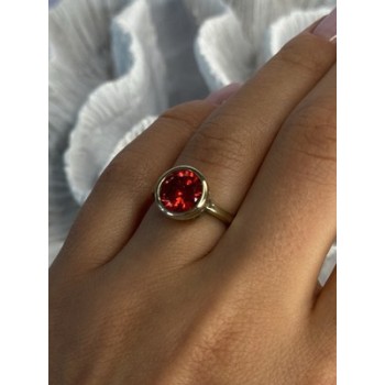 925 Sterling Silver Orange Crystal Ring Size 7