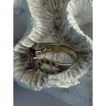 925 Sterling Silver Amethyst & Marcasite Ring Size 7.5