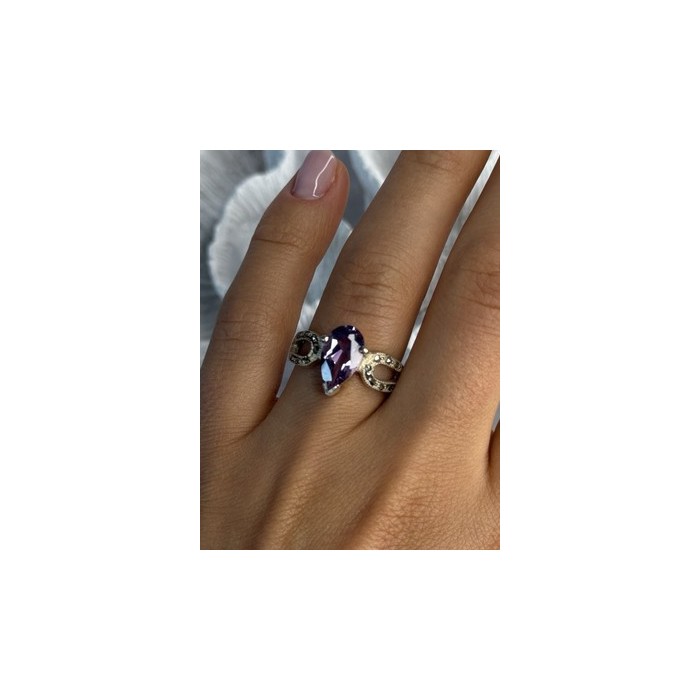 925 Sterling Silver Amethyst & Marcasite Ring Size 7.5