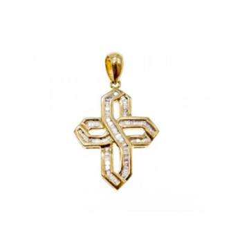 14K YELLOW GOLD WHITE SAPPHIRES CROSS