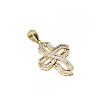 14K YELLOW GOLD WHITE SAPPHIRES CROSS