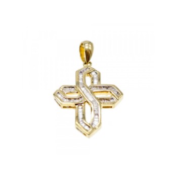 14K YELLOW GOLD WHITE SAPPHIRES CROSS