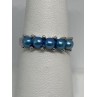 925 Sterling Silver With Simulated Teal Colored Pearls Ring Size-7