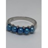 925 Sterling Silver With Simulated Teal Colored Pearls Ring Size-7