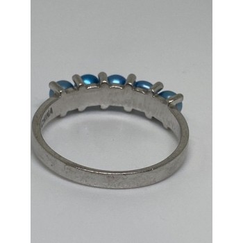 925 Sterling Silver With Simulated Teal Colored Pearls Ring Size-7