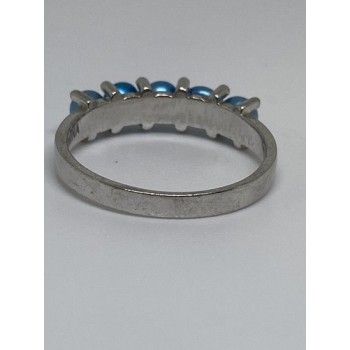 925 Sterling Silver With Simulated Teal Colored Pearls Ring Size-7
