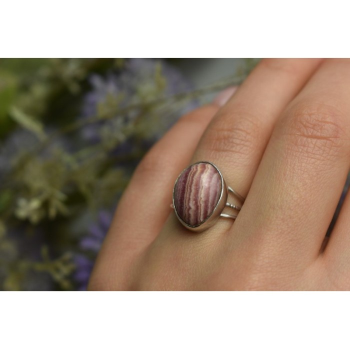 925 Sterling Silver Rhodochrosite Ring Size 7