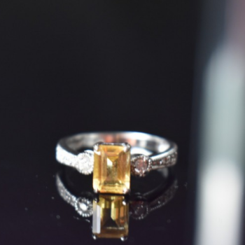 925 Sterling Silver Citrine & CZ Ring Size 8